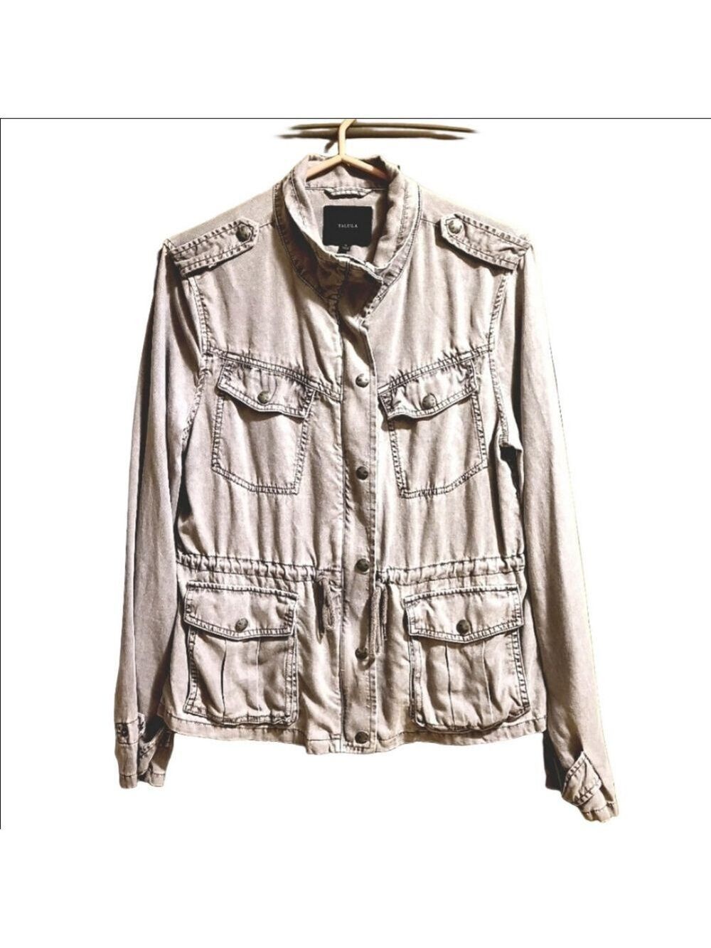 ARITZIA Talula Lyocell Hemp Utility Military Jacket Grey Cinch Waist Size Medium